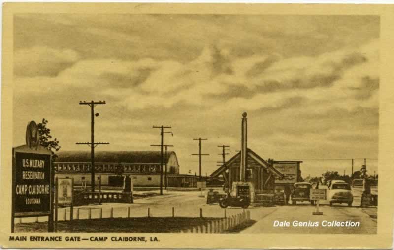 The main entrance gate to Camp Claiborne, Louisiana, during World War II